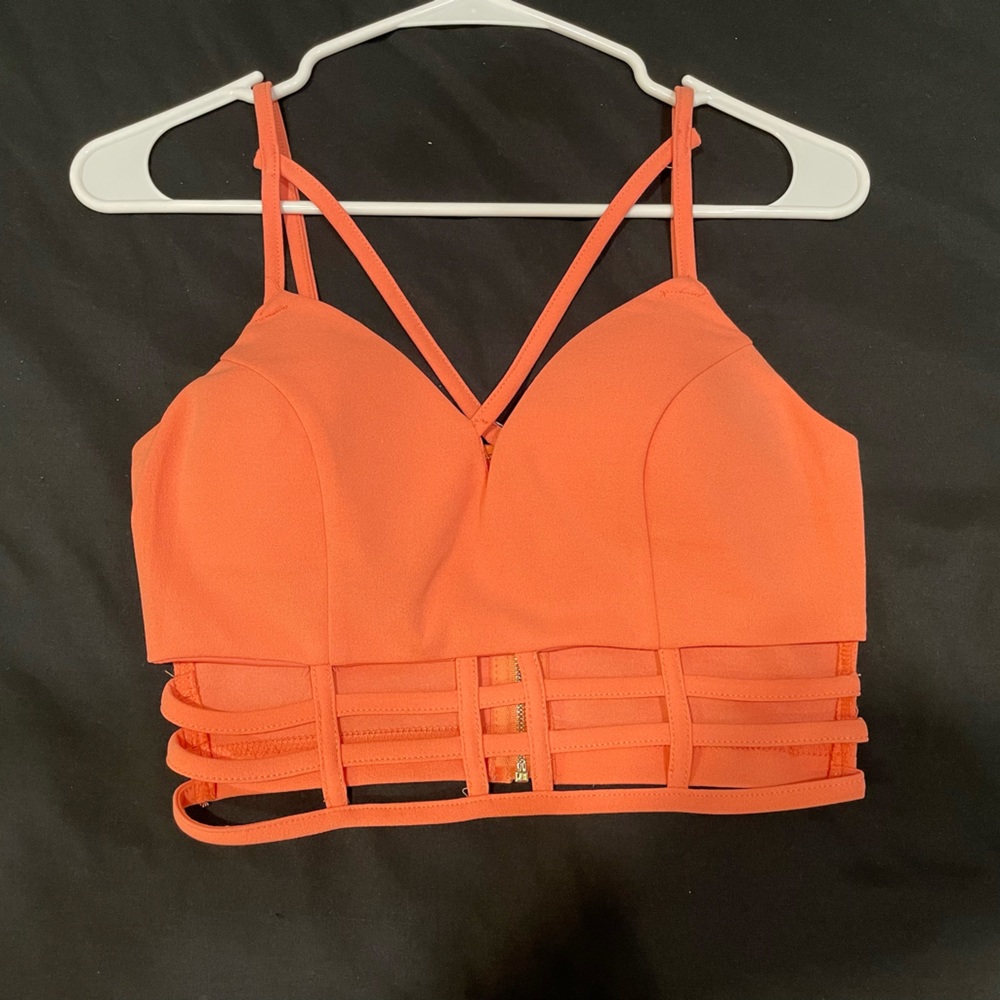 Small Cut Out Crop Top in Coral Color